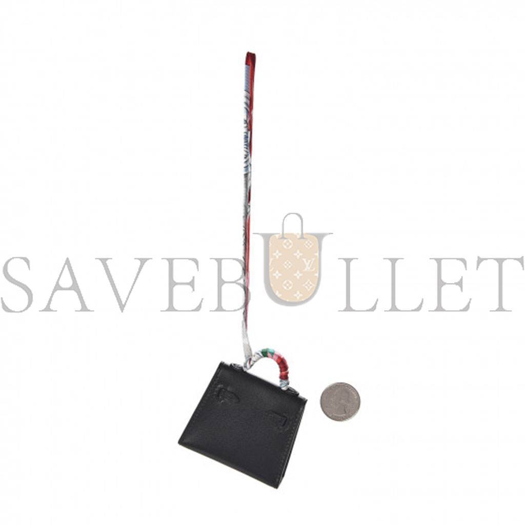 H**mes tadelakt mini kelly twilly bag charm black (3*3cm)